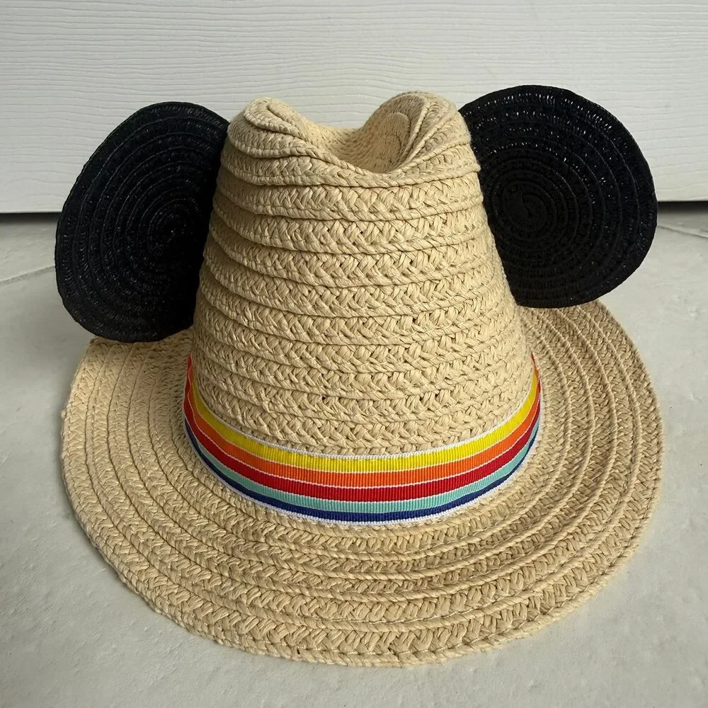 Hanna Andersson Mickey Mouse Ears Vacation Straw Hat Cuban Style Summer Medium
